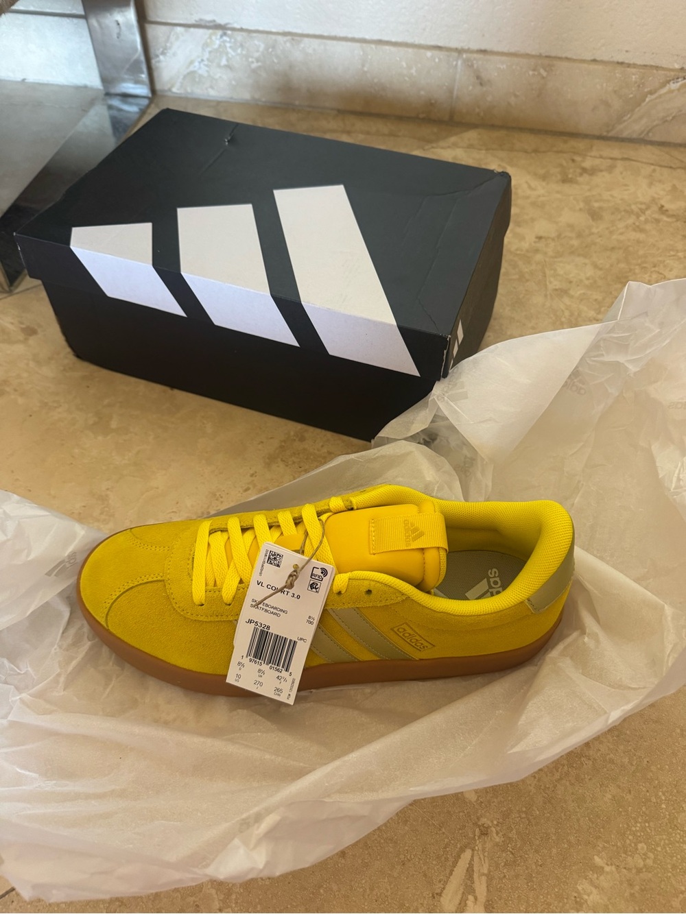 adidas women’s Yellow VL Court 2.0 Sneaker with Gum Sole